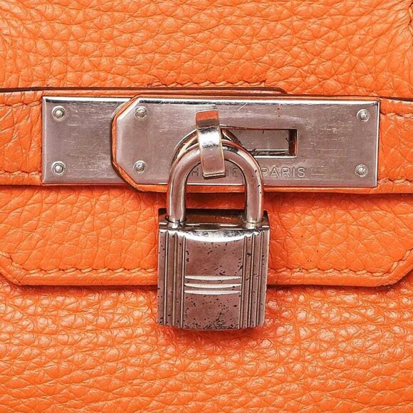 Hermes 35cm Orange Clemence Leather Palladium Plated Birkin Bag - Picture 8 of 12